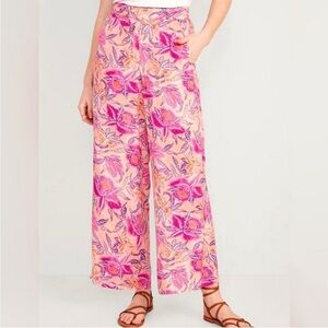 NWT Old Navy High Waisted Wide Leg Playa Pants in Peach Floral